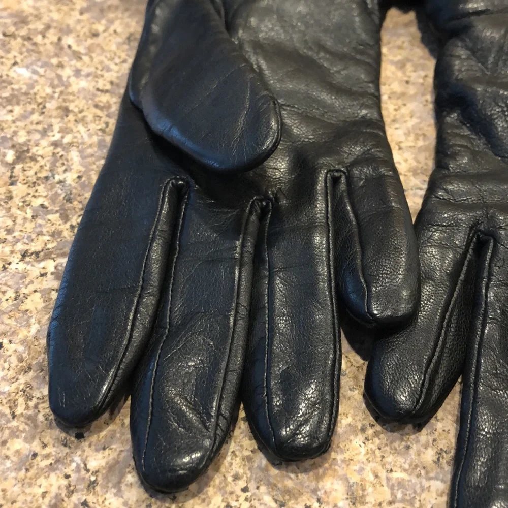 Vintage Fownes Black Leather Gloves Size 7 1/2